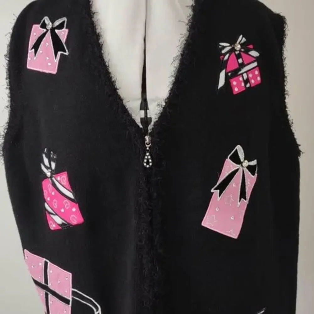 2X Mandal Bay Vintage Sweater Vest Cardigan Black Gift Full Zip 25”pit-pit C5276 - Picture 1 of 7